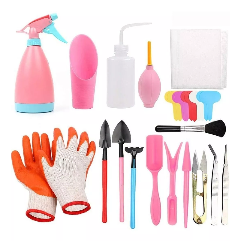 Kit Herramientas Jardín Cactus Y Suculentas Rosa X17 Piezas 4
