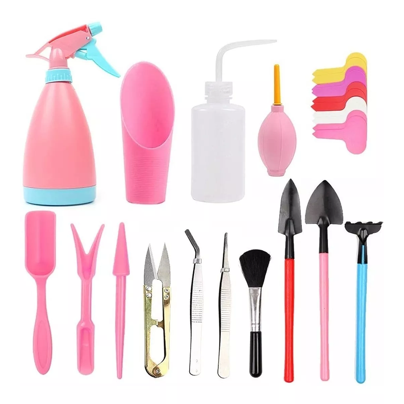 Kit Herramientas Jardín Cactus Y Suculentas Rosa X17 Piezas 1