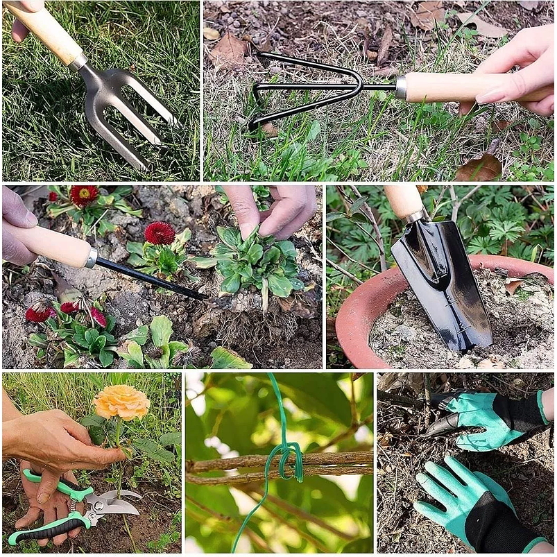Kit Esencial Herramientas Jardinería x9 Piezas más Bolso 4
