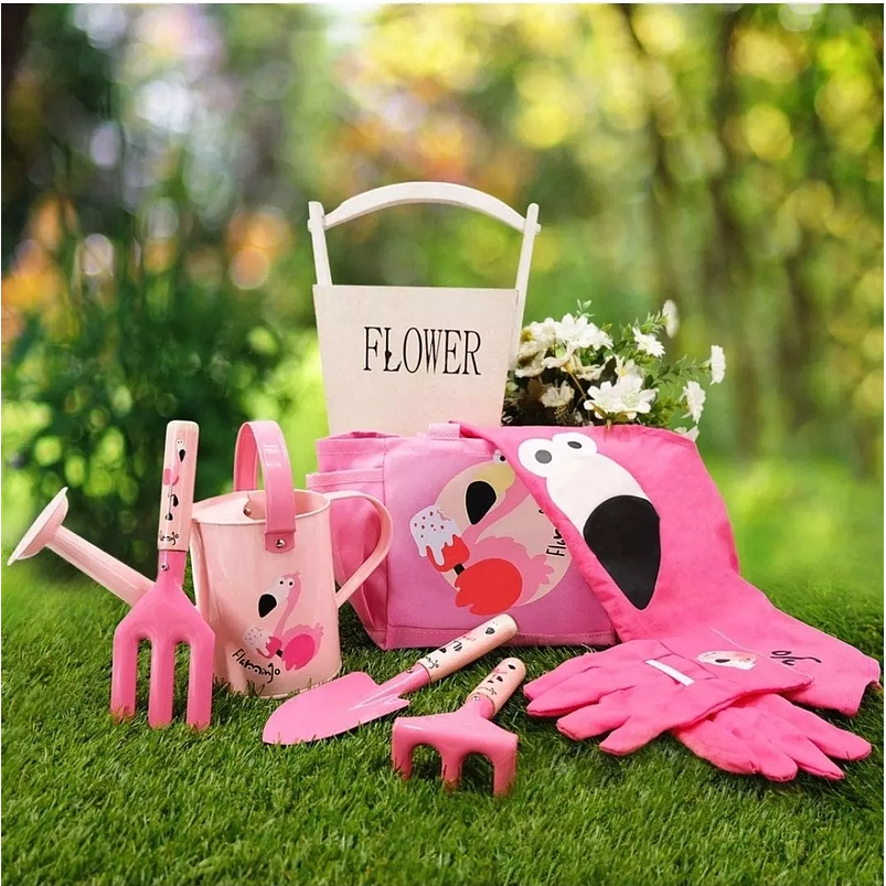 Kit Herramientas De Jardinería Para Niñas Flamingo Rosa 7