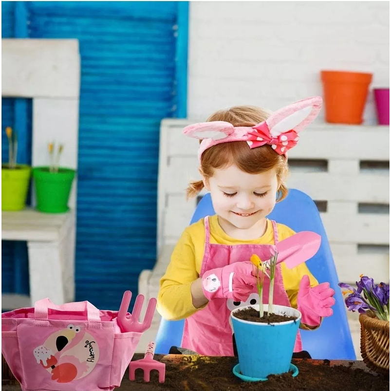 Kit Herramientas De Jardinería Para Niñas Flamingo Rosa 4