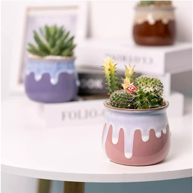 Juego Macetas X6unid Cerámica Fina 5cm Diamx5cm Alto Colores 5