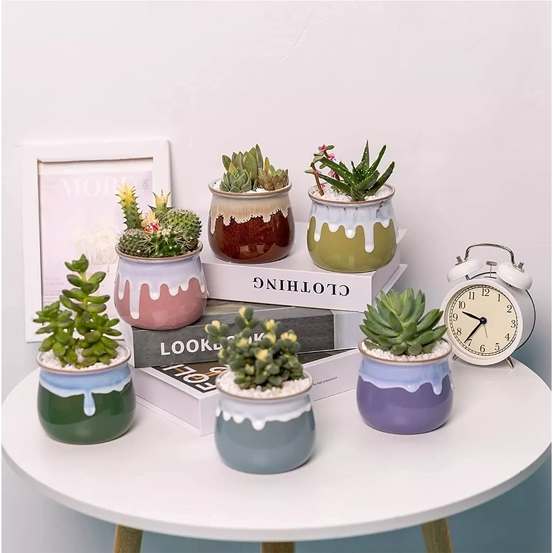 Juego Macetas X6unid Cerámica Fina 5cm Diamx5cm Alto Colores 6