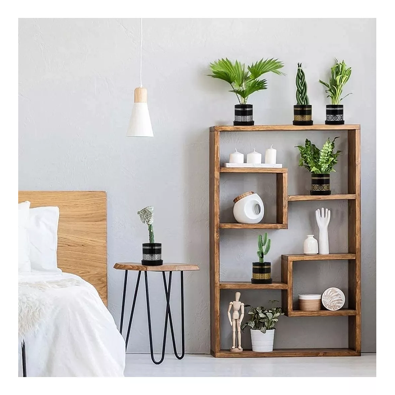 Juego Maceta Cerámica X6+plato Negro Dorado 9cm Altox8cm Dia Negro -Dorado Negro 4