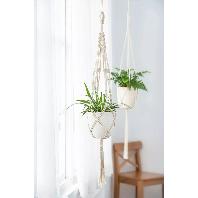 Macrame de Portamaceta más Maceta Incluida 16.5cm Diam Marfil 1