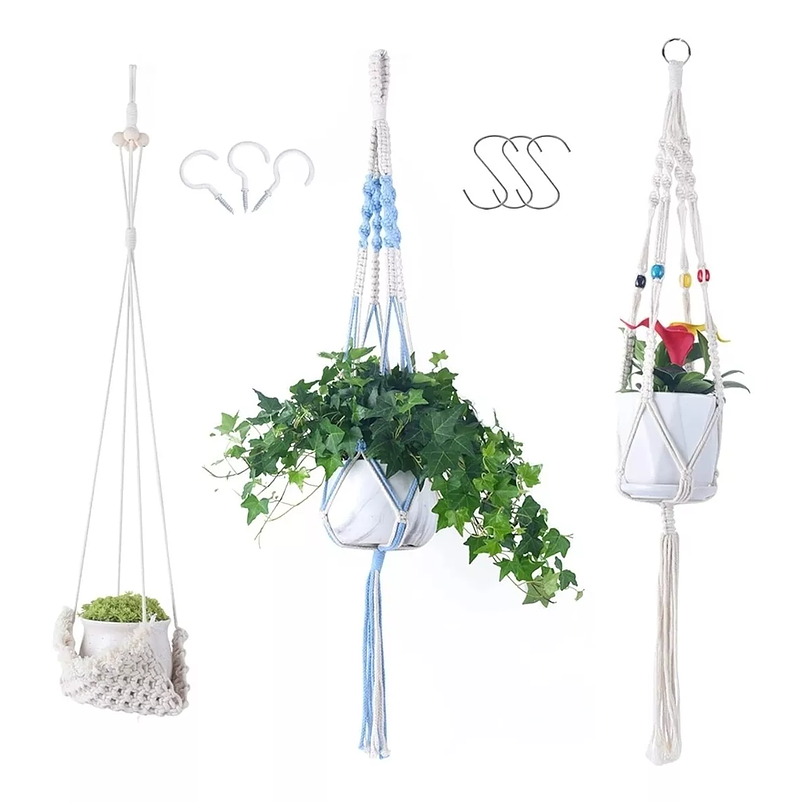 Colgador De Plantas Macetas En Macrame x3 Unid Hecho A Mano 1