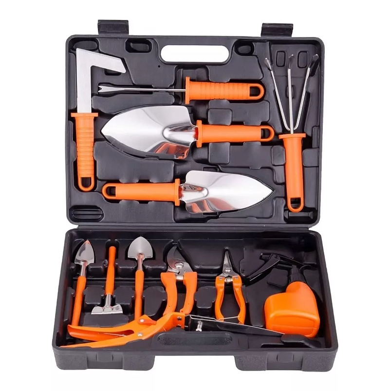 Kit Herramientas Jardinería X14 Piezas En Acero Y Estuche 1