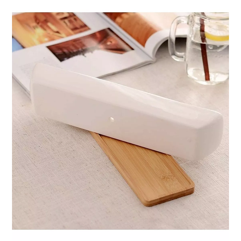 Maceta Ceramica Premium Rectangular 28cm Largo más plato Bambu Blanco 4