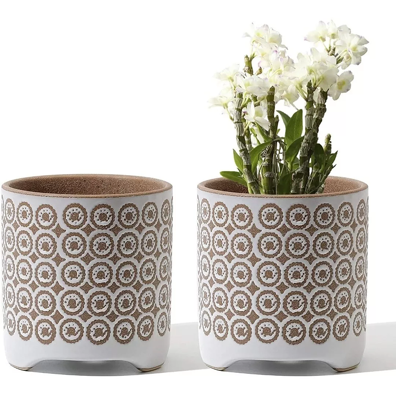 Maceta Cerámica Premium Diseño Esmerilado 14cm Diam x14alto Esmerilado Blanco 1