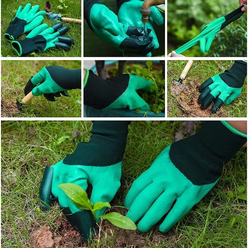Guantes de Jardinería x2 pares Verde más garras pala Cultivador Talla Unica  4