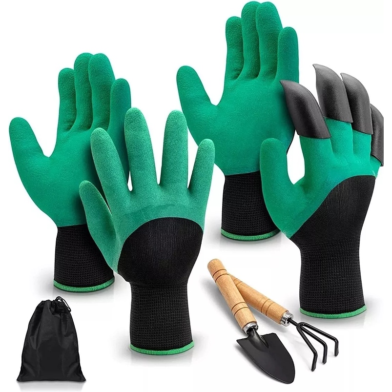 Guantes de Jardinería x2 pares Verde más garras pala Cultivador Talla Unica  1