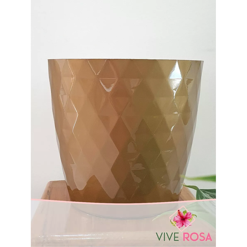 Maceta Redonda Rombos Plástico Brillante 13cm Diamx11cm Alto Dorado 1
