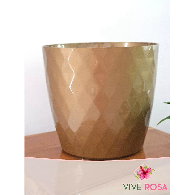 Maceta Redonda Rombos Plástico Brillante 13cm Diamx11cm Alto Dorado 2
