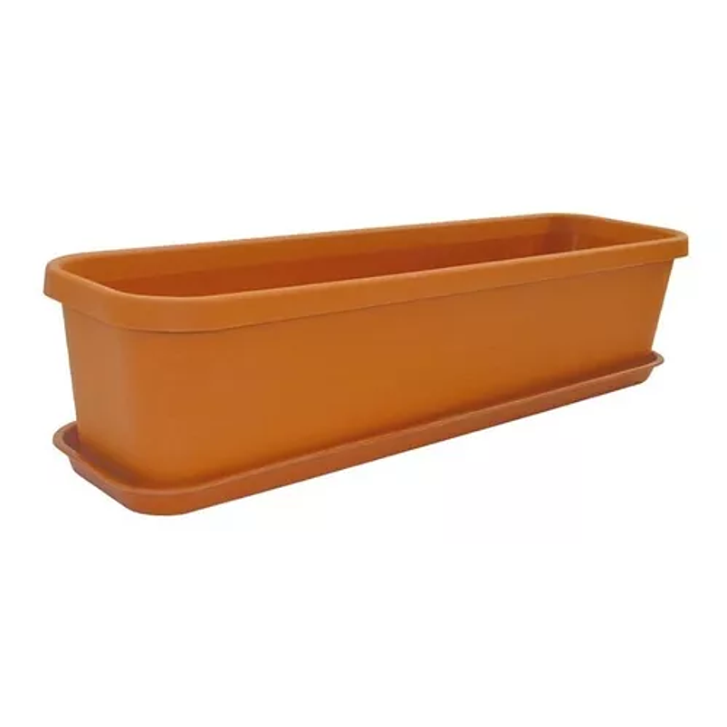 Matera Plastica Rectangular Terracota 85cm Largo+ Plato Magnolia Terracota 1