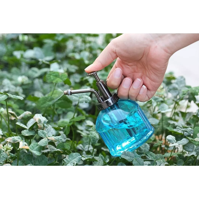 Regadera Spray Vintage En Vidrio 220ml Jardín Plantas Azul 3