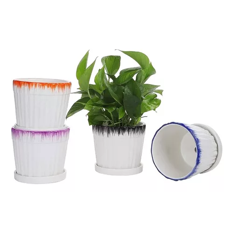 Juego Macetas Cerámica Fina x4 Unidades 14cm Diam X12cm Alto 3