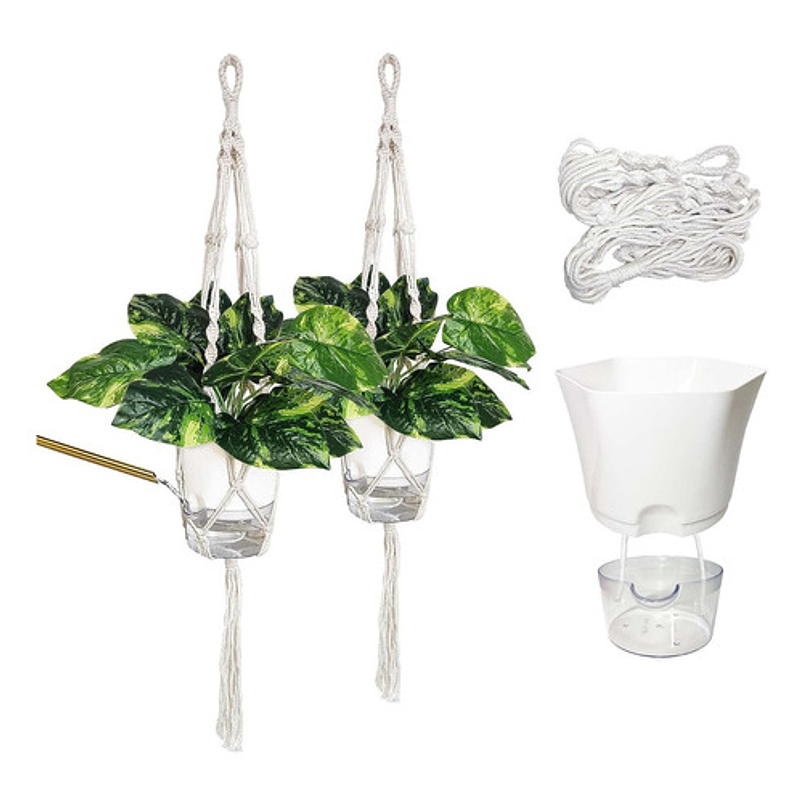 Macramé Colgante de Plantas x2 Unidades más macetas Autoriego 1