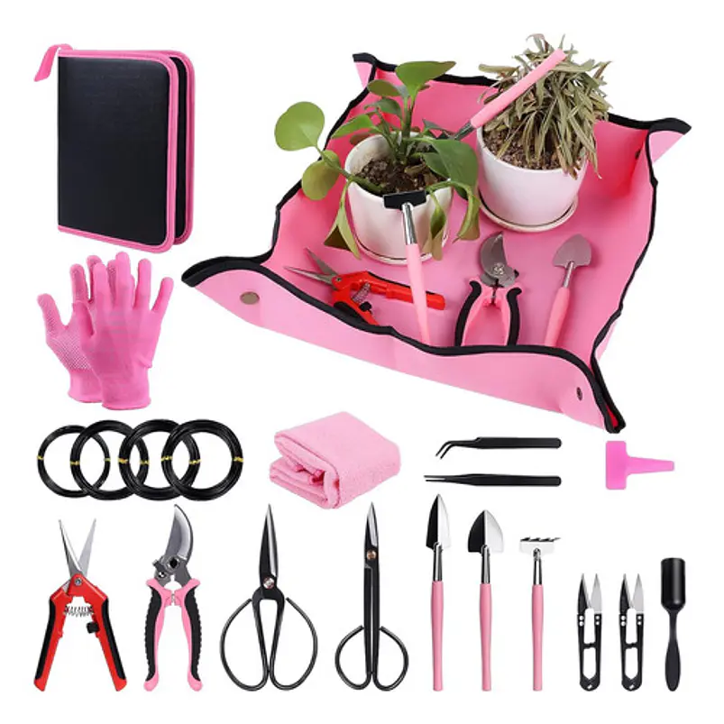 Kit Herramientas Jardín Plantas Bonsai Acero x19 Piezas más estuche 1