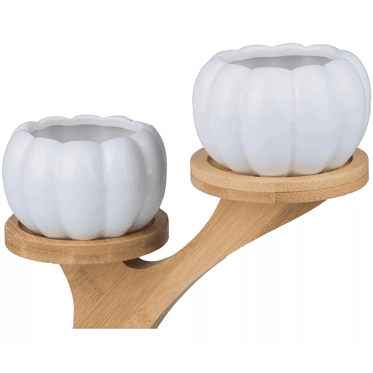 Soporte en Bambu más Macetas Cerámica x3 Premium de Plantas 4