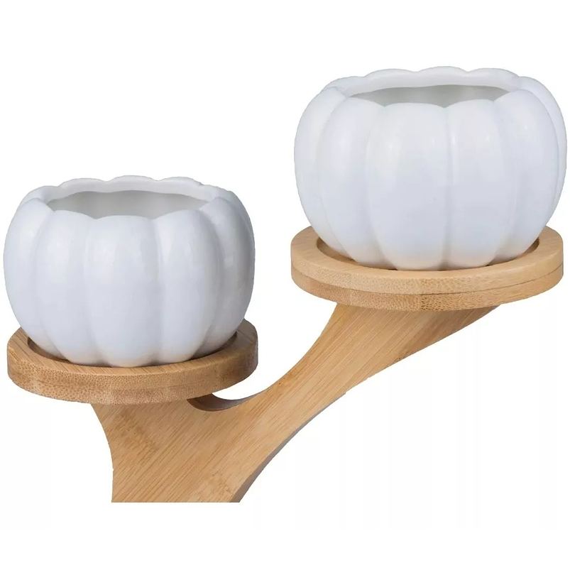 Soporte en Bambu más Macetas Cerámica x3 Premium de Plantas 4