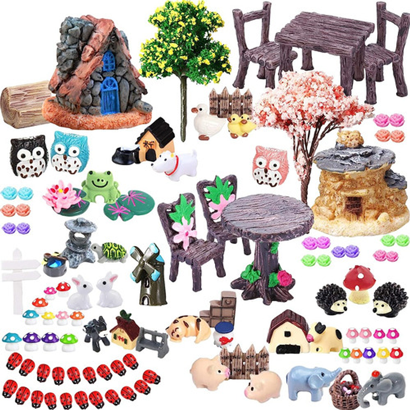 Kit Decorativo Plantas Terrario Jardín de Hadas Bonsai 108 piezas 1