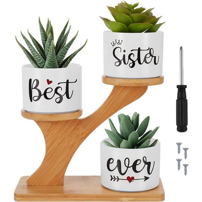 Soporte en Bambu más macetas Cerámica de Plantas x3 Piezas Hermana 7