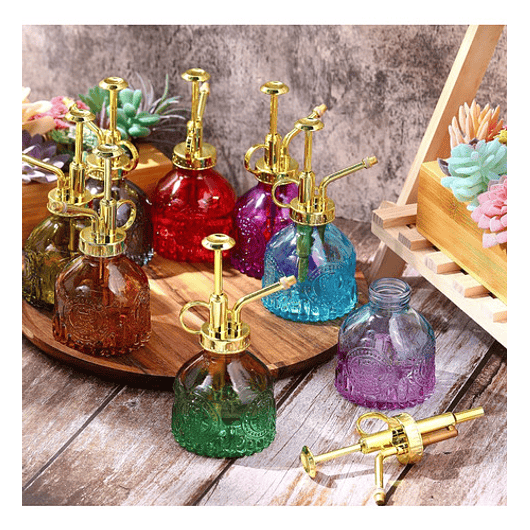 Regadera Plantas Spray Vintage en Vidrio x200ml Rociador 12