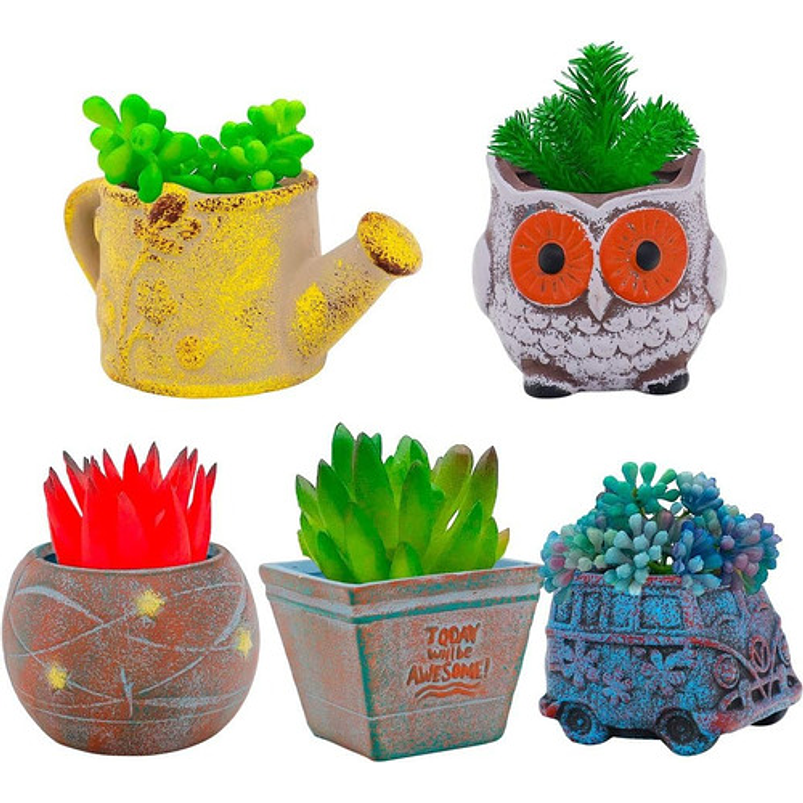 Juego Macetas De Plantas X5 Pz Cerámica Cactus Y Suculentas 1