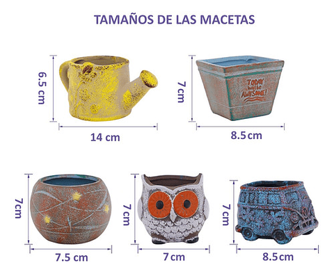 Juego Macetas De Plantas X5 Pz Cerámica Cactus Y Suculentas