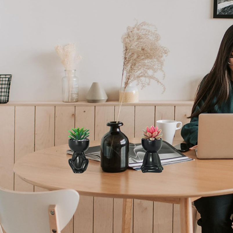 Juego Macetas X3 Pz Cerámica Diseño Humanos Cactus Suculenta 4