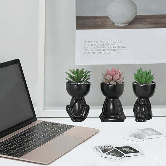 Juego Macetas X3 Pz Cerámica Diseño Humanos Cactus Suculenta 5
