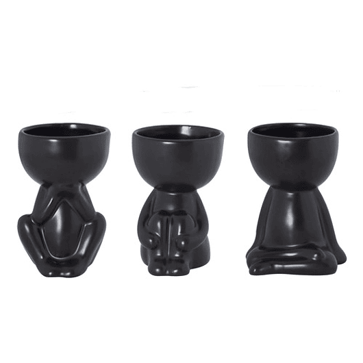 Juego Macetas X3 Pz Cerámica Diseño Humanos Cactus Suculenta 6