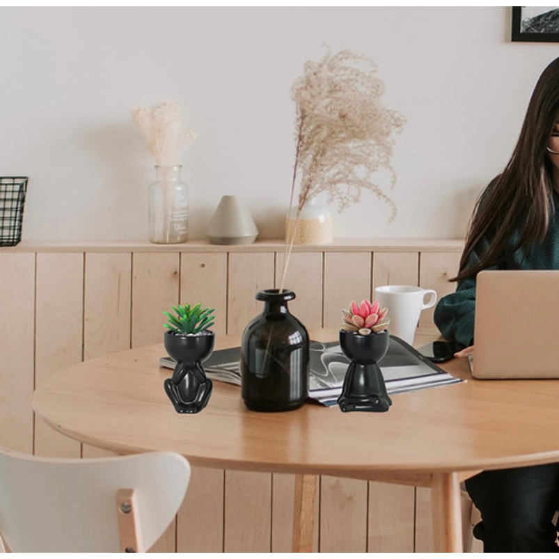 Juego Macetas X3 Pz Cerámica Diseño Humanos Cactus Suculenta 7