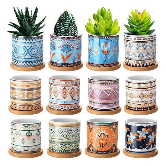 Juego Macetas Cerámica Fina Plantas X 12 Unid Suculentas 1