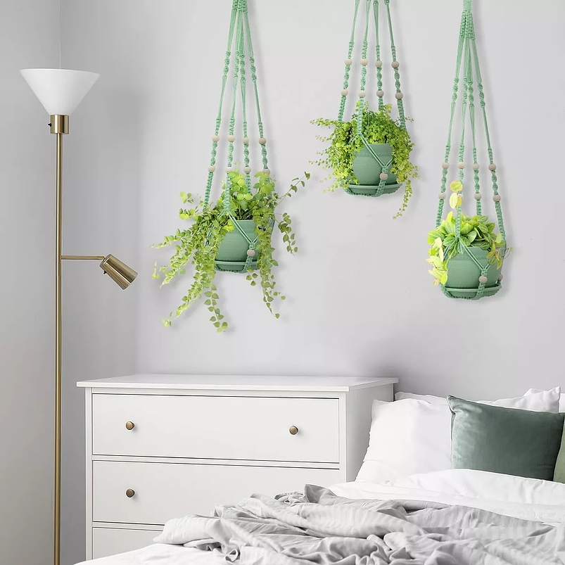Macetas Plástica Plantas x3 Unidades más macramé Soporte Colgante 2