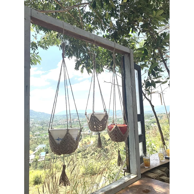 Maceta Colgante Soporte De Plantas 100% Fique Natural Macrame 4