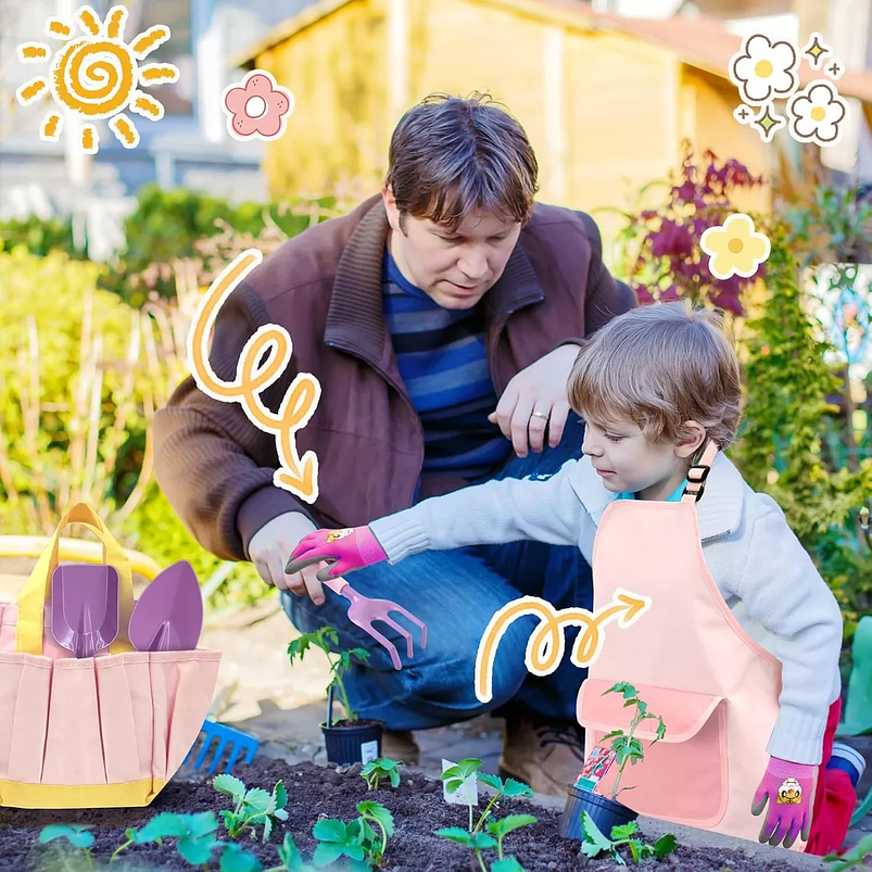 Kit Herramientas Jardín Plantas Niñas x5 Piezas más Bolso 7