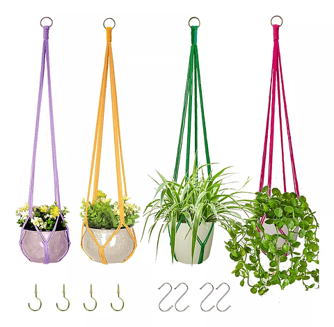 Juego Percha Soporte de Macetas x4 Unidades Colgante Algodon