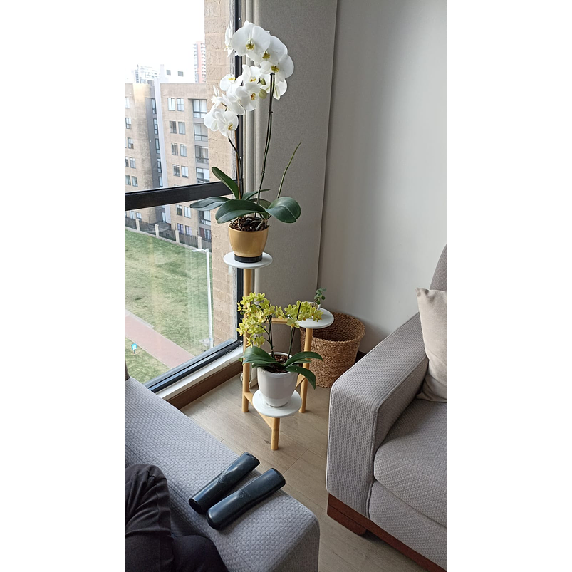 Soporte Macetas De Plantas En Bambú x3 Puestos Blanco 8