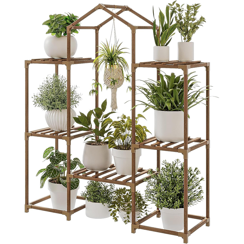 Soporte Para Plantas Estante Madera Natural 3 niveles 7