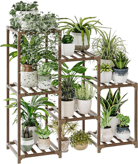 Soporte Estante De Plantas 3 Niveles En Madera Natural