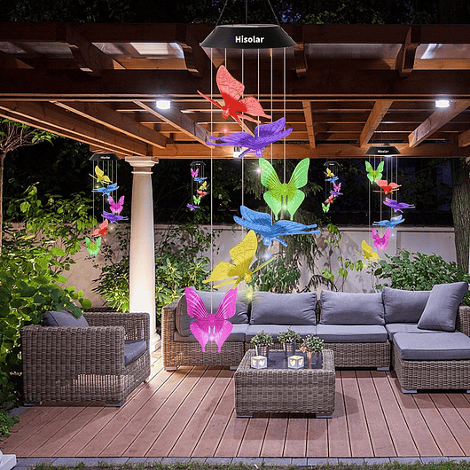 Campana De Viento Jardín Luces Led X6 Carga Solar Mariposas 6