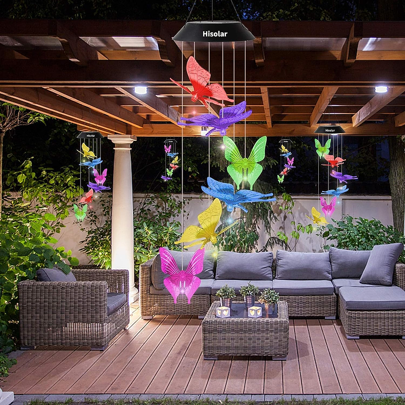 Campana De Viento Jardín Luces Led X6 Carga Solar Mariposas 6