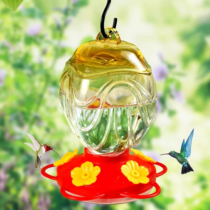Colibries Bebedero Para Aves de Colgar Vidrio x5 Flores 2