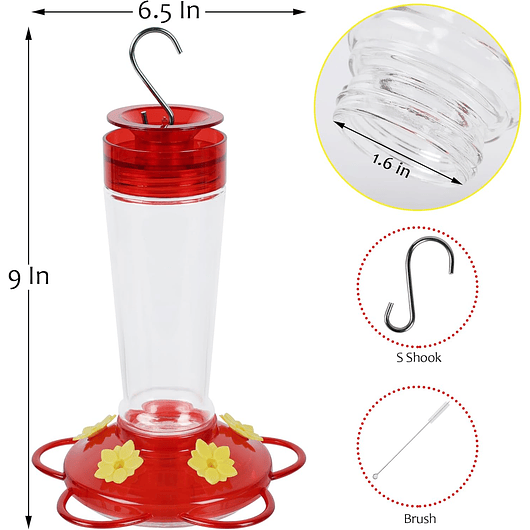 Bebedero Colibríes Aves de Colgar en Vidrio x5 Flores 7