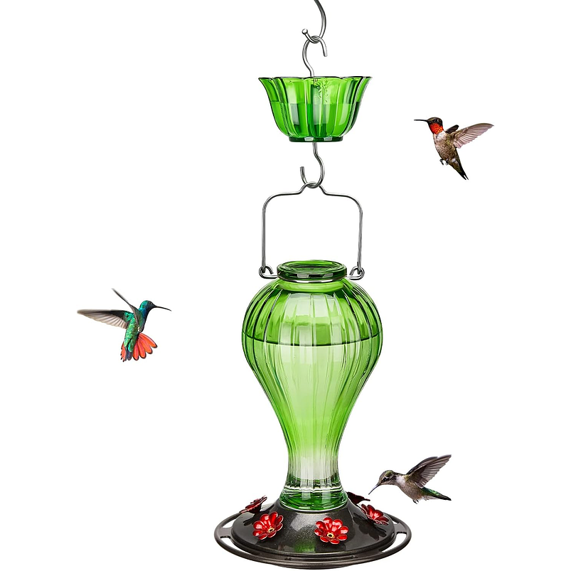 Bebedero De Colibríes Colgante 24 Oz Vidrio Vintage 7