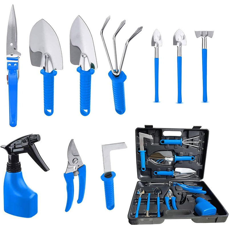 Kit Herramientas Jardinería Plantas x10 Piezas En Acero Más estuche 1
