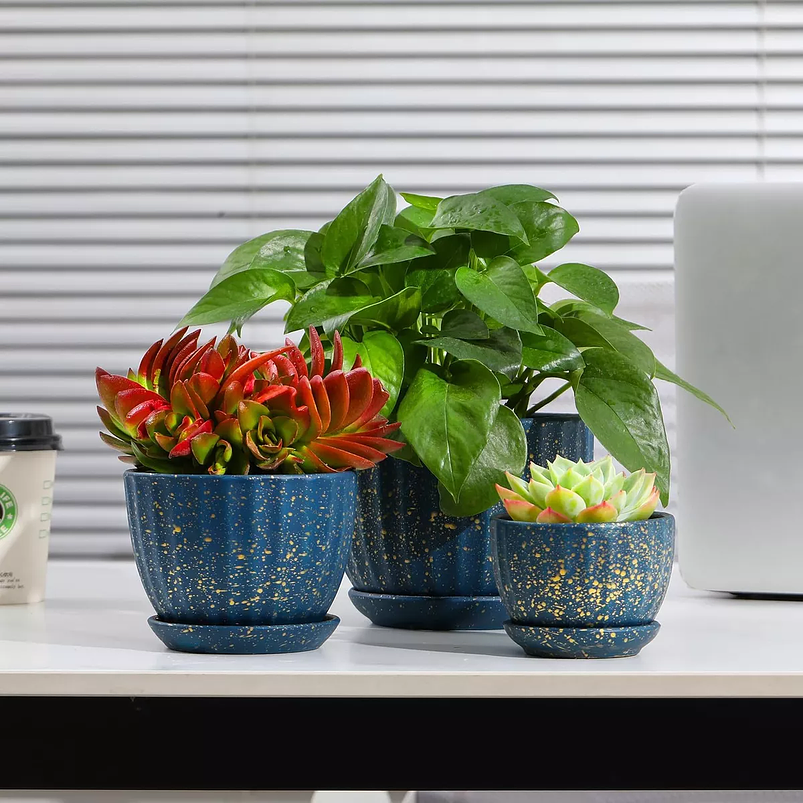 Juego Macetas Cerámica Plantas x3 unidades Tamaño En Escala 3