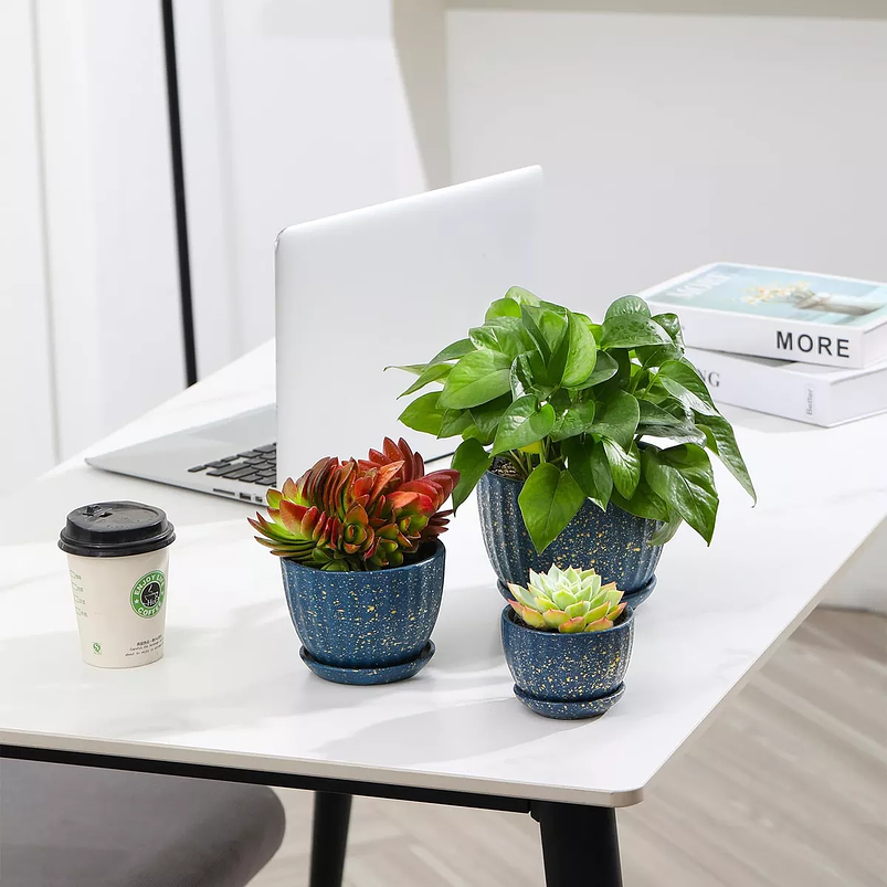 Juego Macetas Cerámica Plantas x3 unidades Tamaño En Escala 5