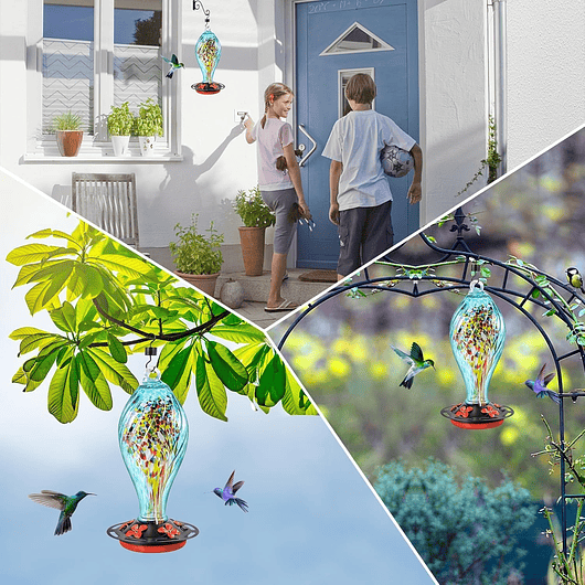 Colibries Bebedero Aves Colgante 36oz En Vidrio Soplado 7